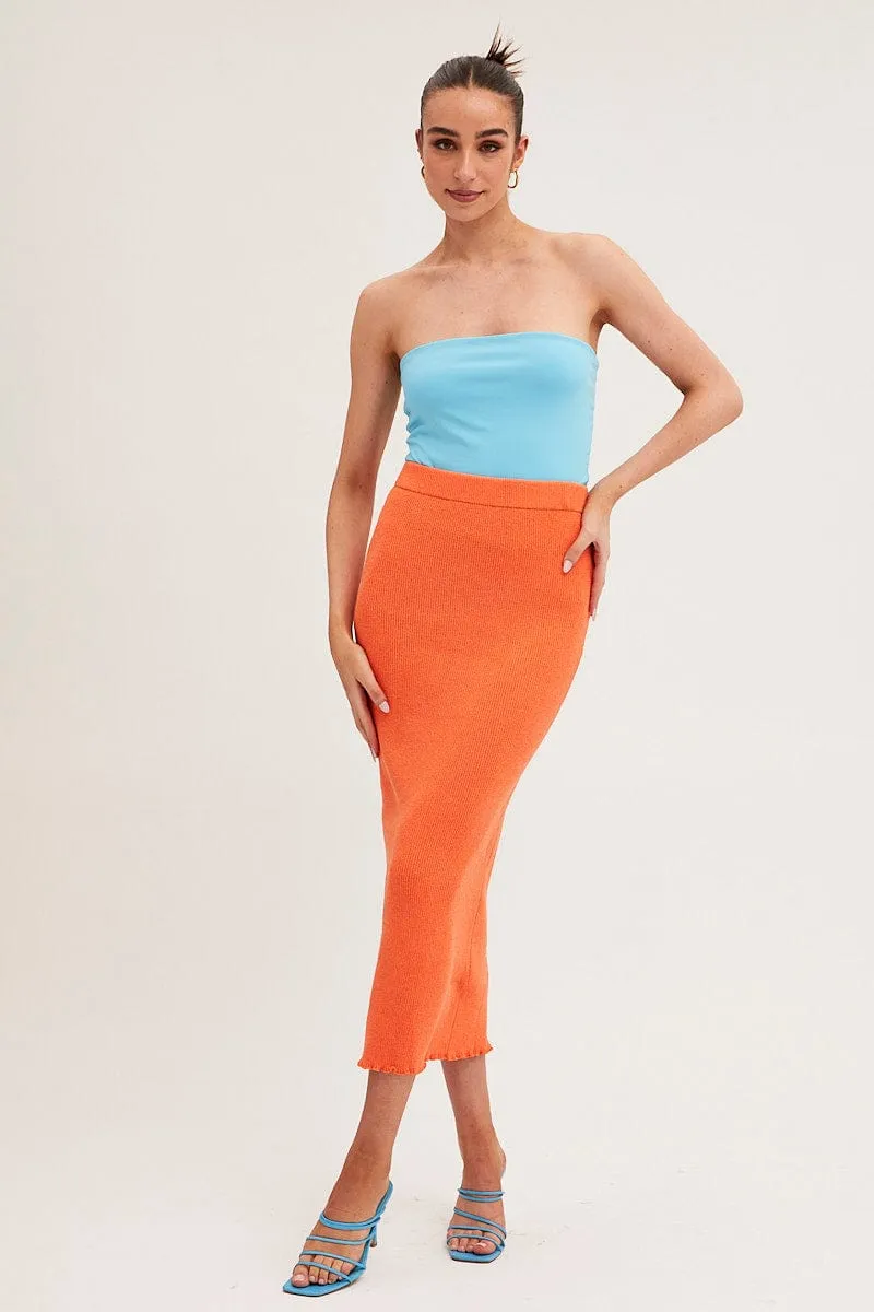 Everyday Favorite Orange Maxi Skirt Knit High Waist
