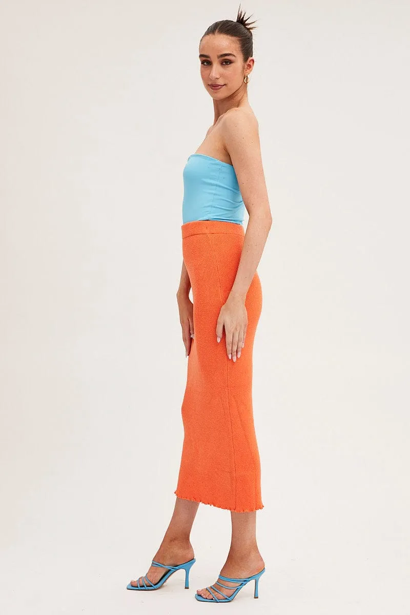 Orange Maxi Skirt Knit High Waist Sophisticated Casual