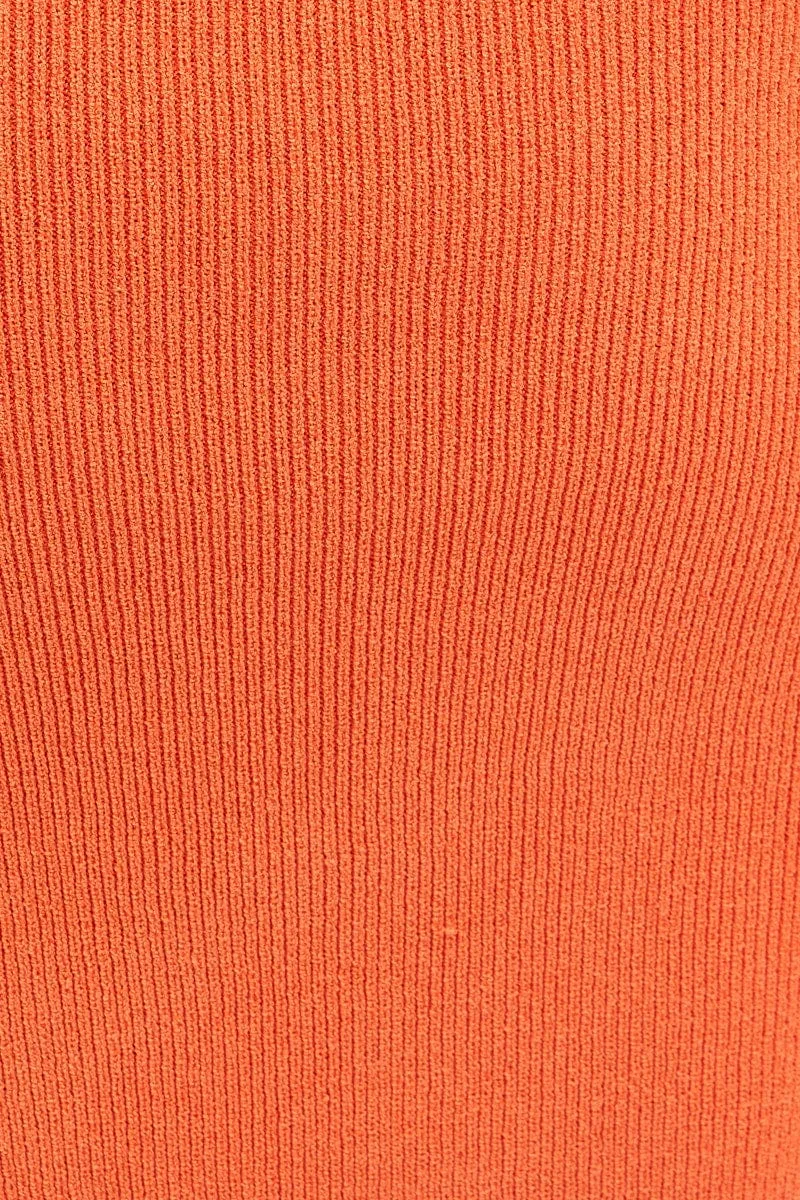 Contrast Panel Orange Maxi Skirt Knit High Waist