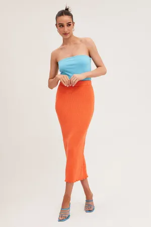 Orange Maxi Skirt Knit High Waist Handmade Item