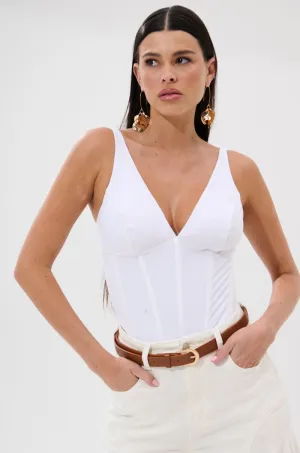 FREE SPIRIT SLEEVELESS CORSET TOP IN WHITE Non Chafing Seams