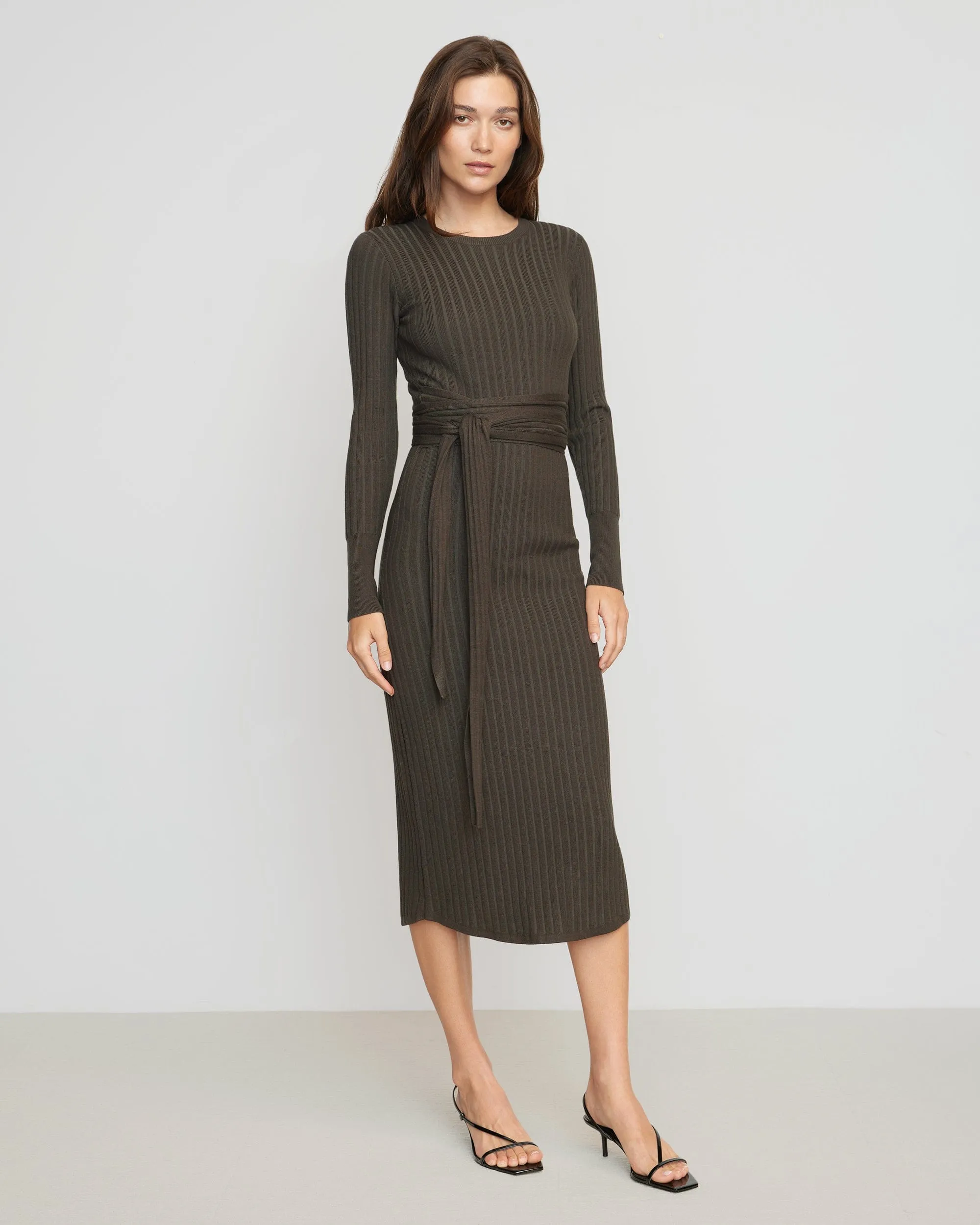 TaglessNeckline Professional Clothing Carmen Tie-Front Ribbed Dress