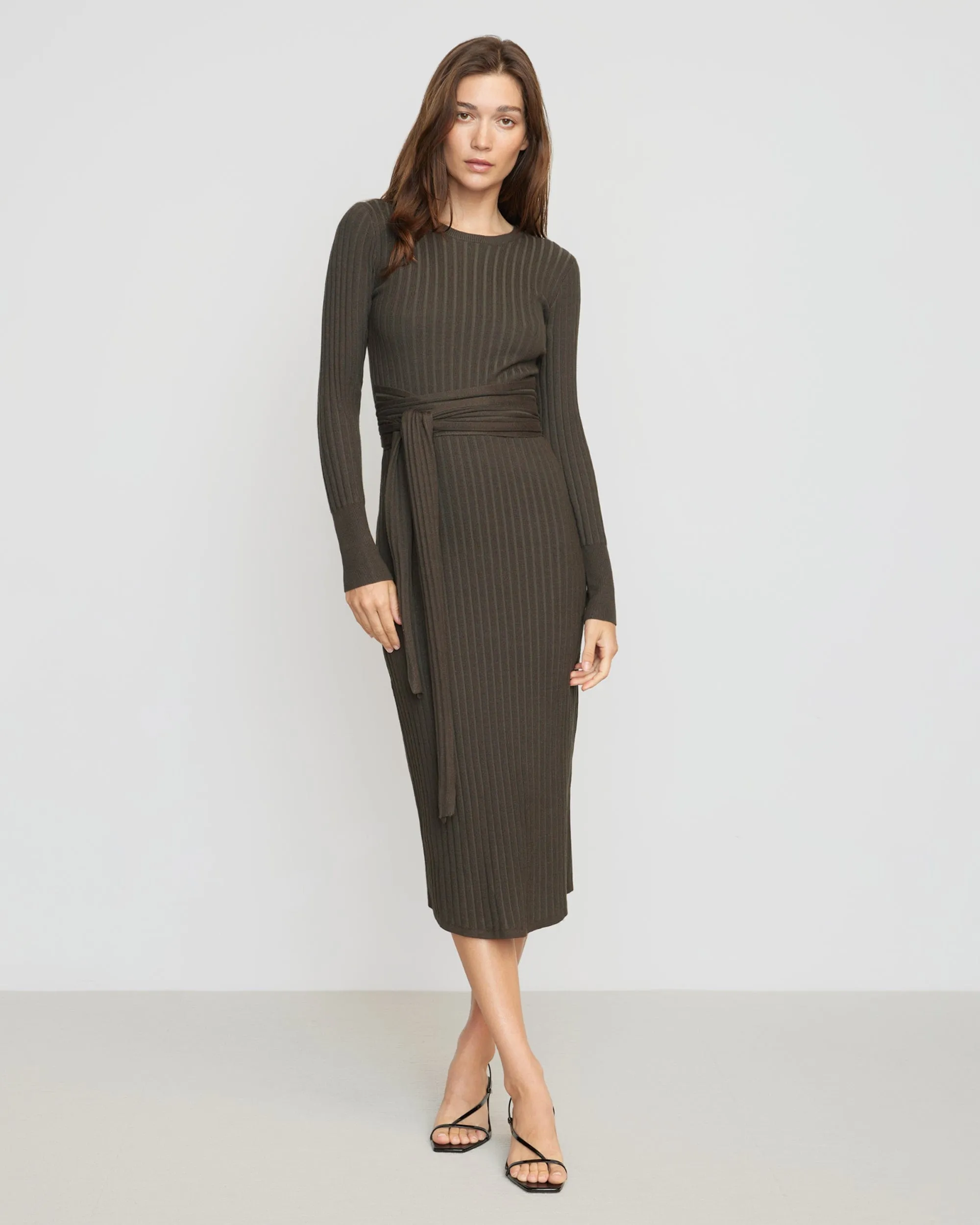Comfortable Layer Adjustable Waistbands Carmen Tie-Front Ribbed Dress