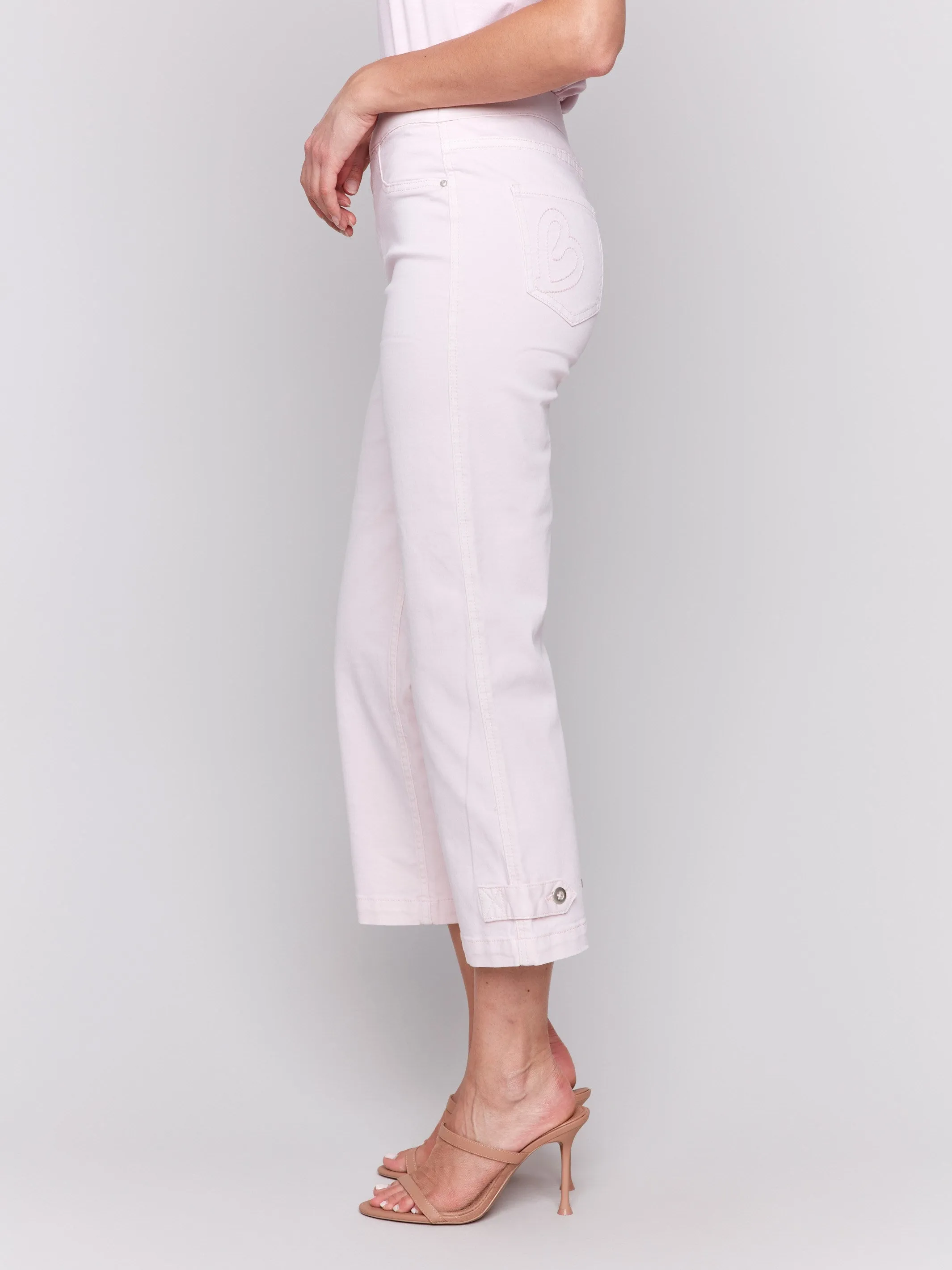 Style Daily Timeless casual Cropped Pull-On Twill Pants with Hem Tab - Petal