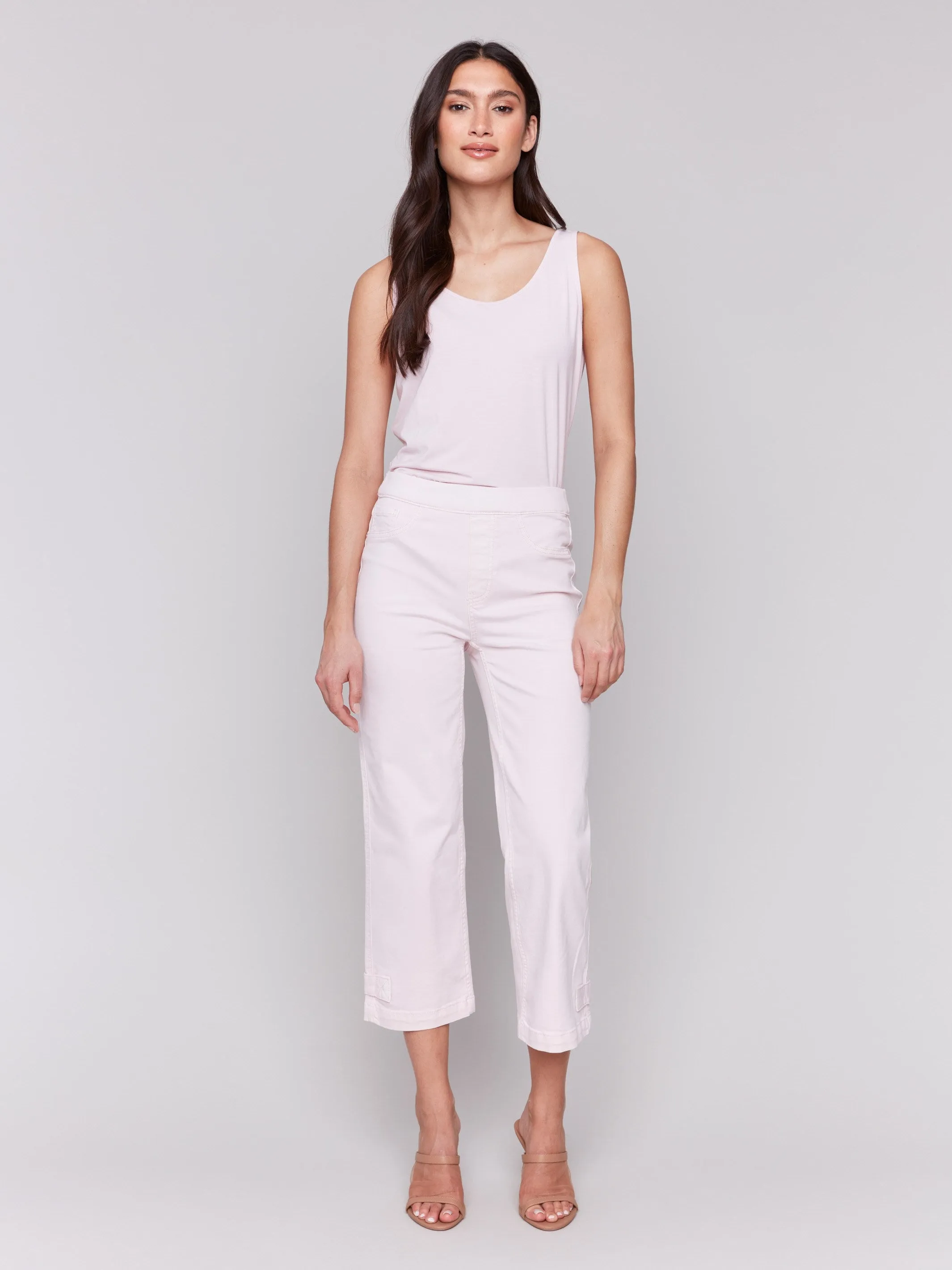 Perfect Fit Cropped Pull-On Twill Pants with Hem Tab - Petal