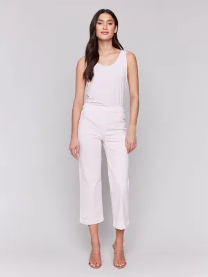 Classic Weekend Getaway Cropped Pull-On Twill Pants with Hem Tab - Petal