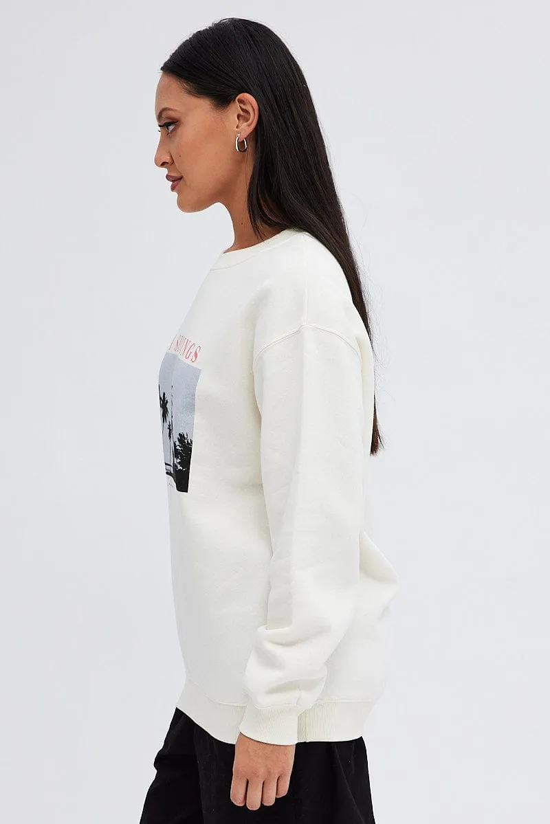 product beach relaxation vibe Camping Gear Beige Graphic Cream Sweater Long Sleeve