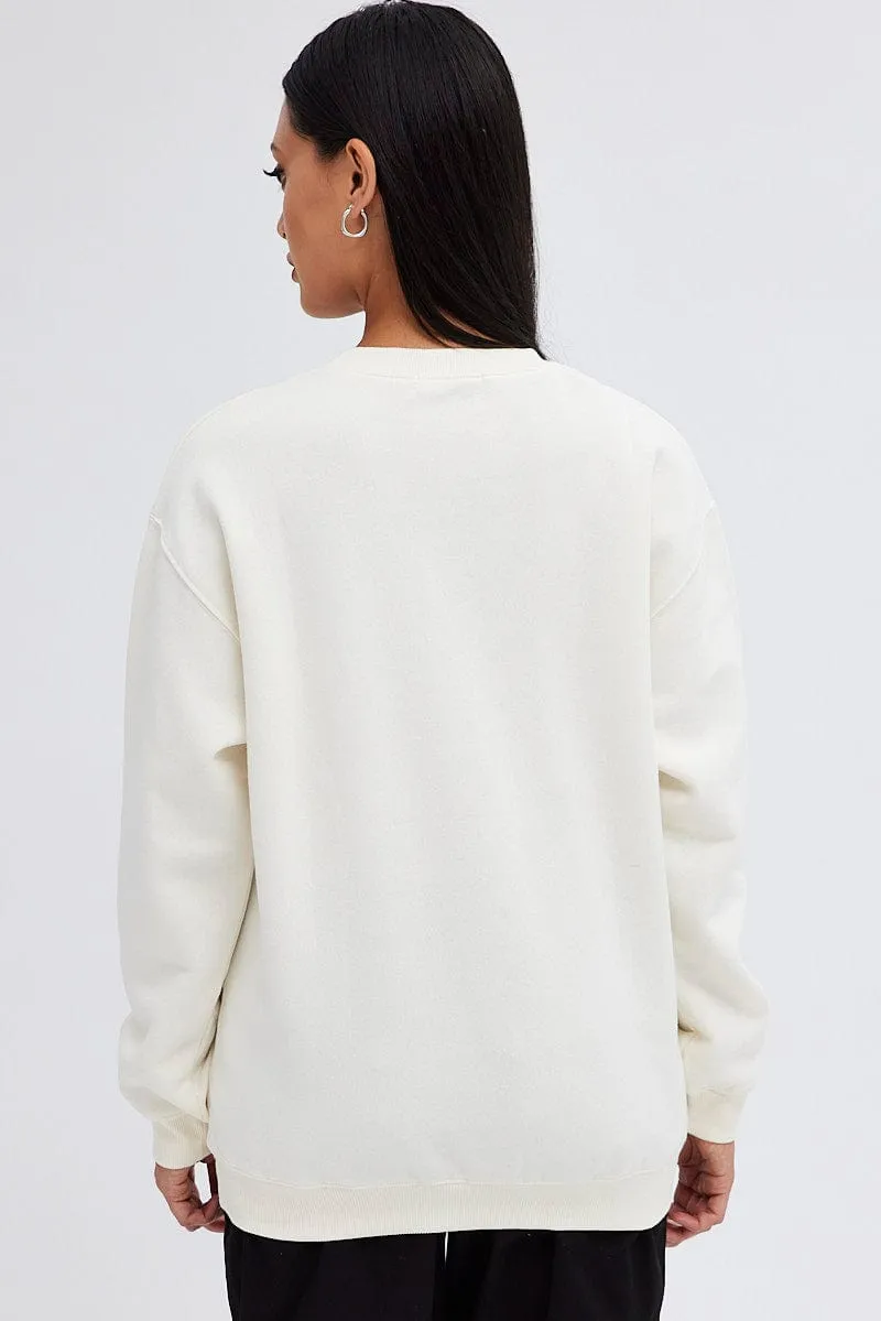 Beige Graphic Cream Sweater Long Sleeve teens' product home friendly comfort