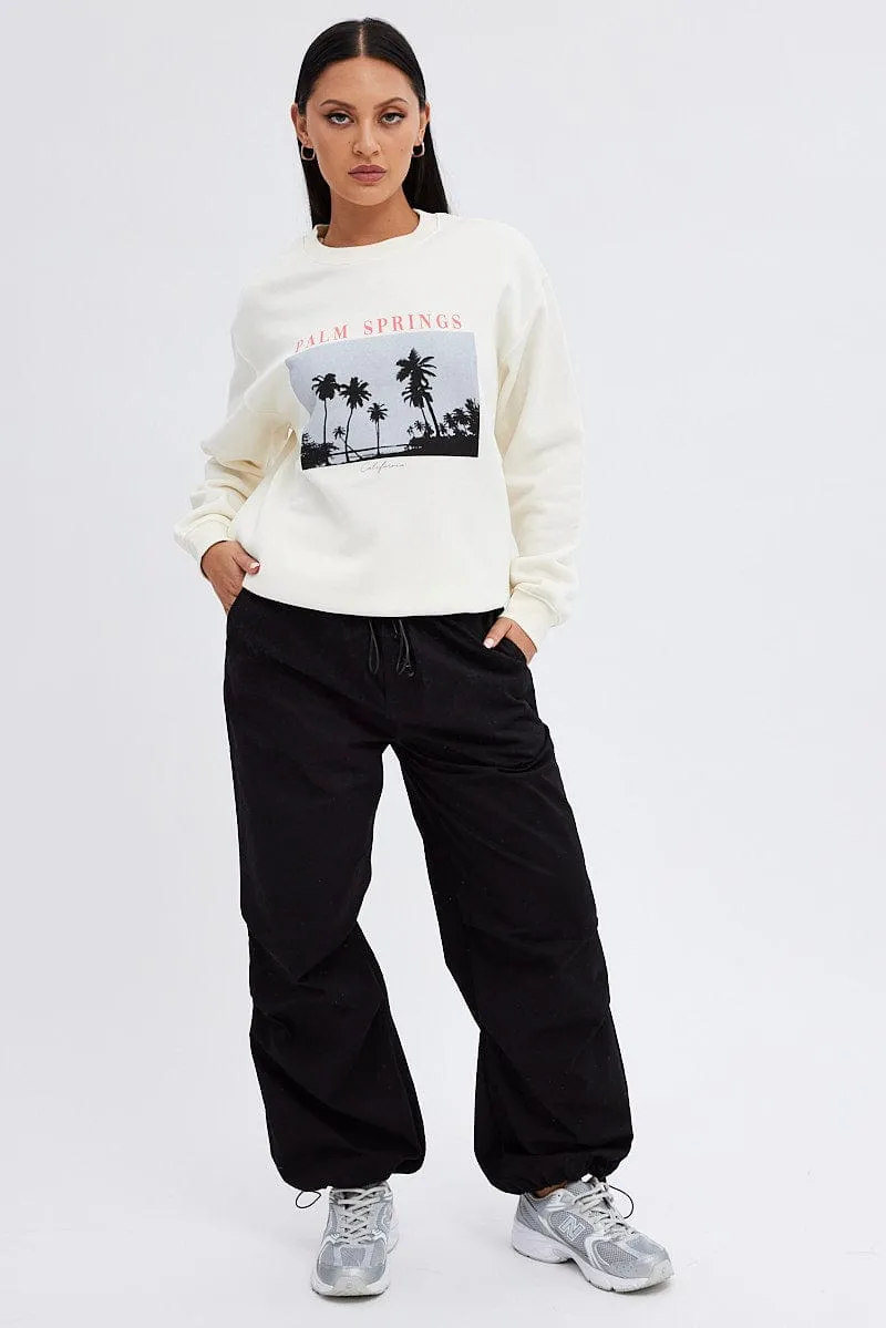 Beige Graphic Cream Sweater Long Sleeve Backpacking Essential product gym readiness