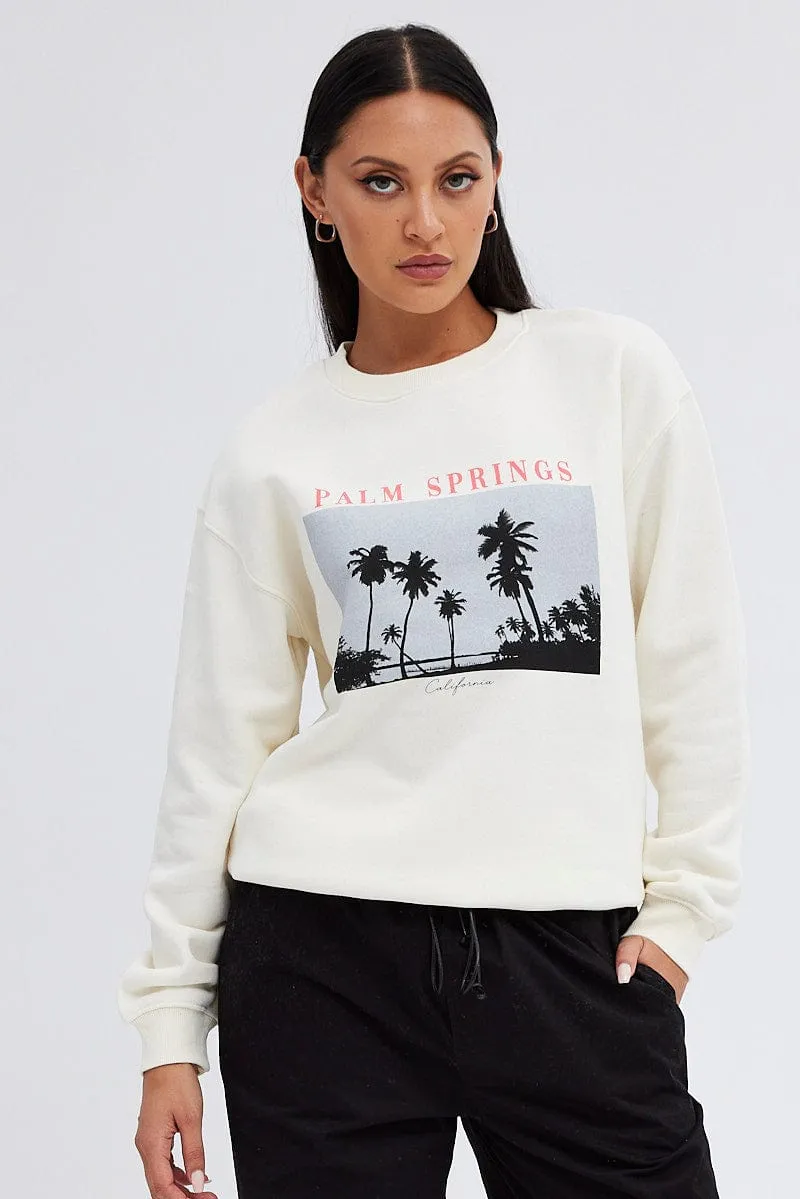product after sales service Beige Graphic Cream Sweater Long Sleeve