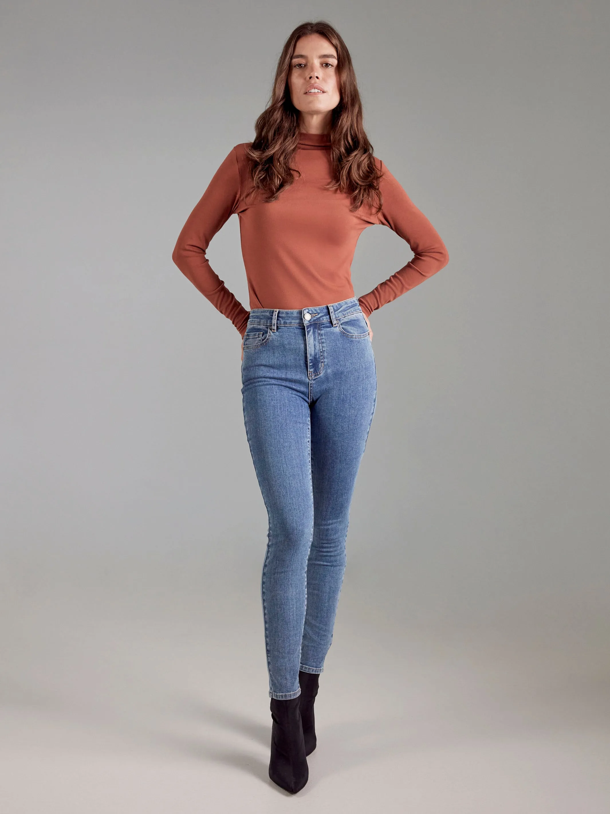 color blocking informal gathering Long Sleeve Mock Neck Top - Sepia