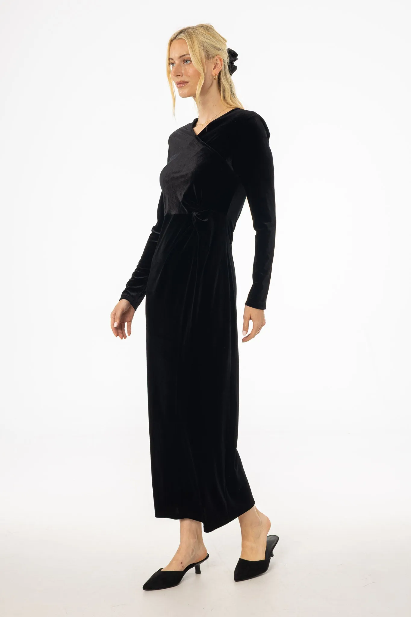 Black Twist Velour Maxi Dress Sequin Glow