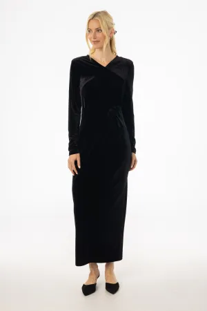 WaterRepellent Surface Warm Outerwear Black Twist Velour Maxi Dress