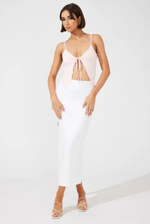 White Supersoft Maxi Skirt Side Split Elasticized Cuff