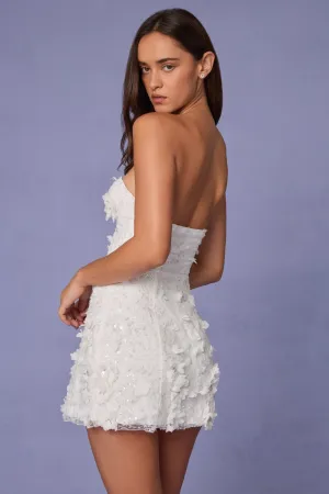 Embellished Bandeau A-line Mini Dress in White Evening Glow