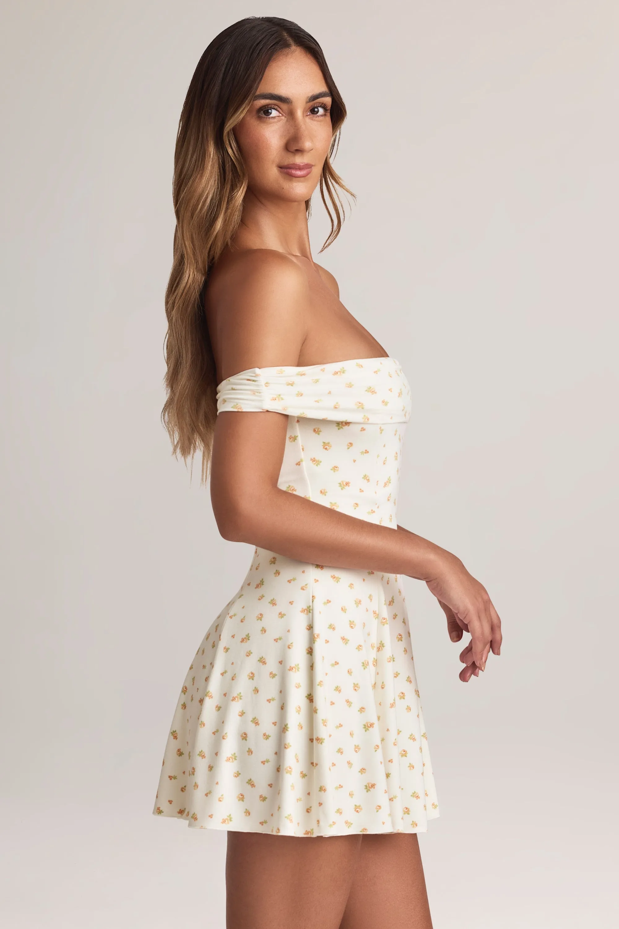 Party Ready Street Pop Modal Off-Shoulder A-Line Mini Dress in Floral Print