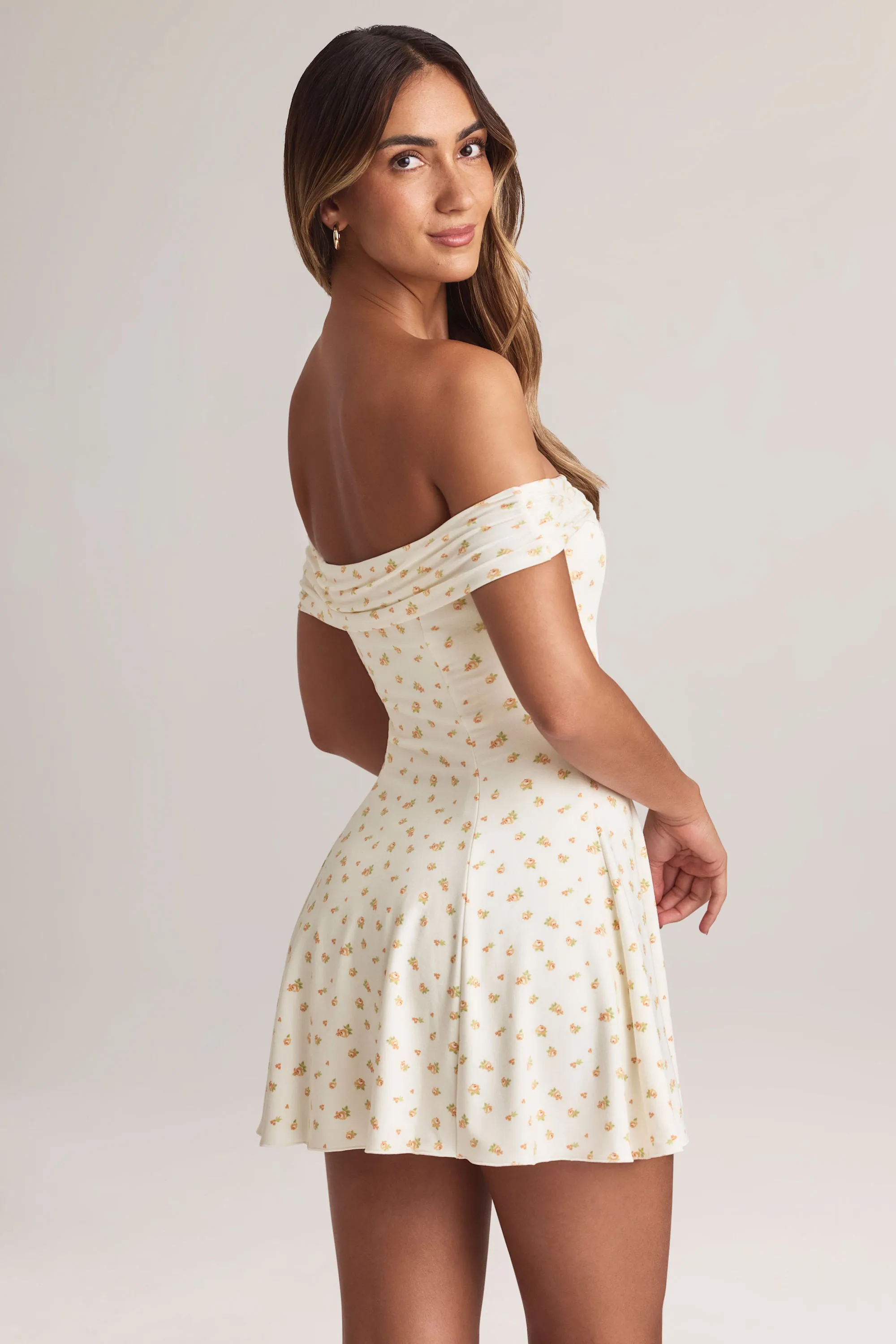 Weekend Style Look Weighted Hem Modal Off-Shoulder A-Line Mini Dress in Floral Print