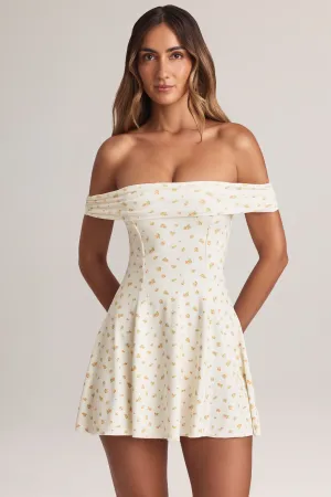 Beat Mode Relaxed-fit day mini Modal Off-Shoulder A-Line Mini Dress in Floral Print