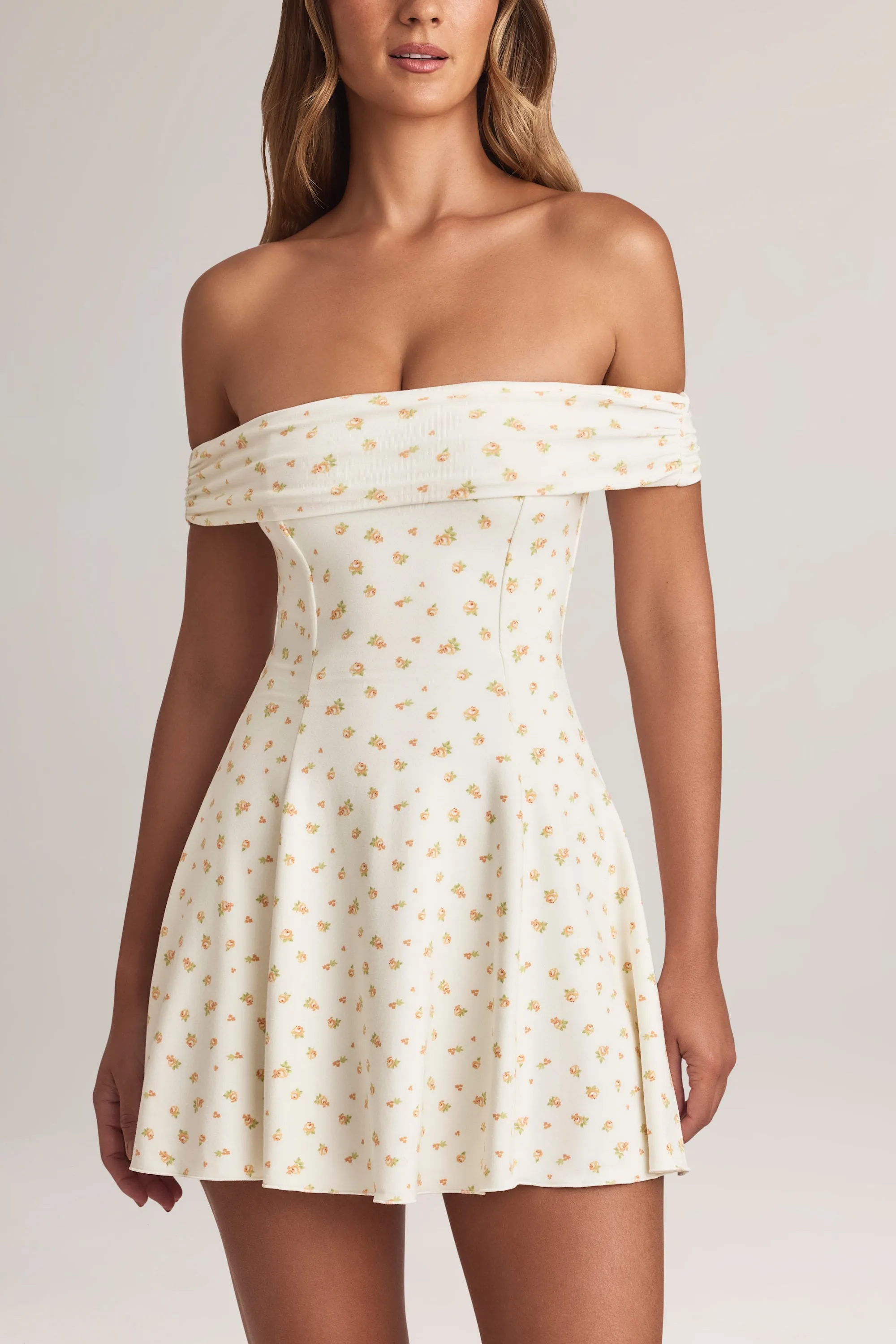 Flirty Fit Modal Off-Shoulder A-Line Mini Dress in Floral Print