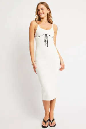 White Knit Dress Singlet Midi Fun floral midi gown