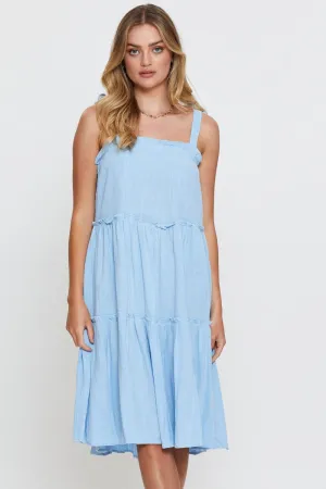Chic Style Blue Midi Dress Sleeveless Tie Shoulder