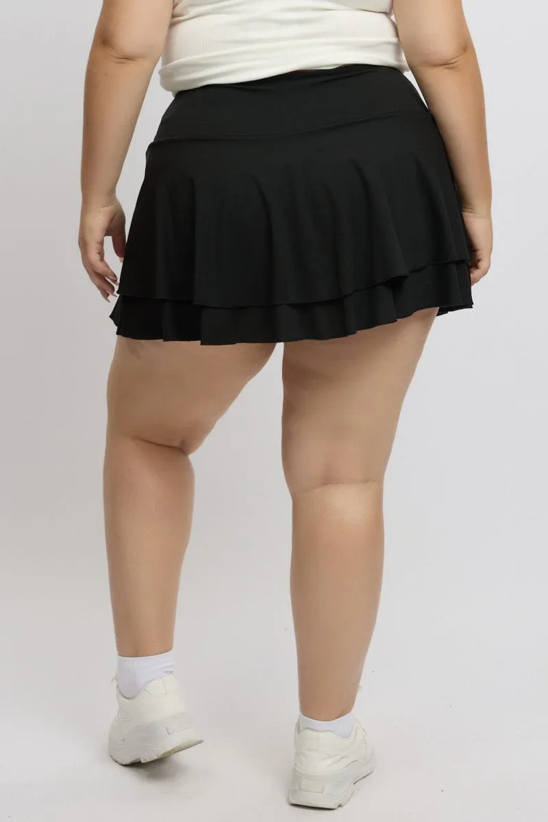 Double Layer Casual Feel Black Flare Mini Skort Skirt