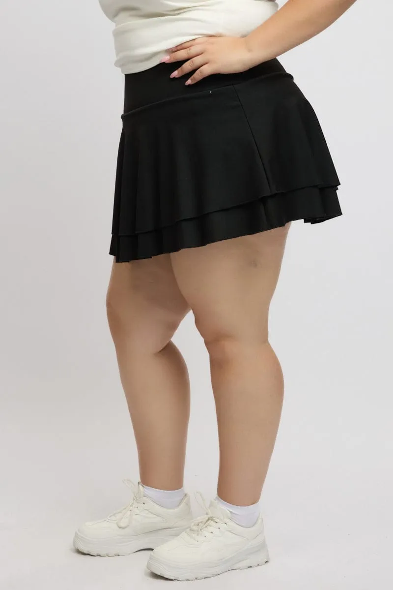 Black Flare Mini Skort Skirt Modern Edge Neat Finish