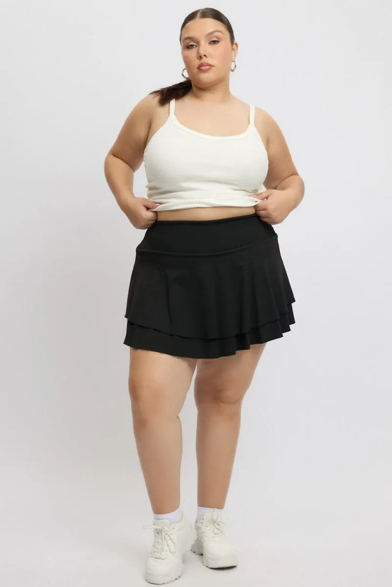 Simple Fashion Occasion Dressing Black Flare Mini Skort Skirt