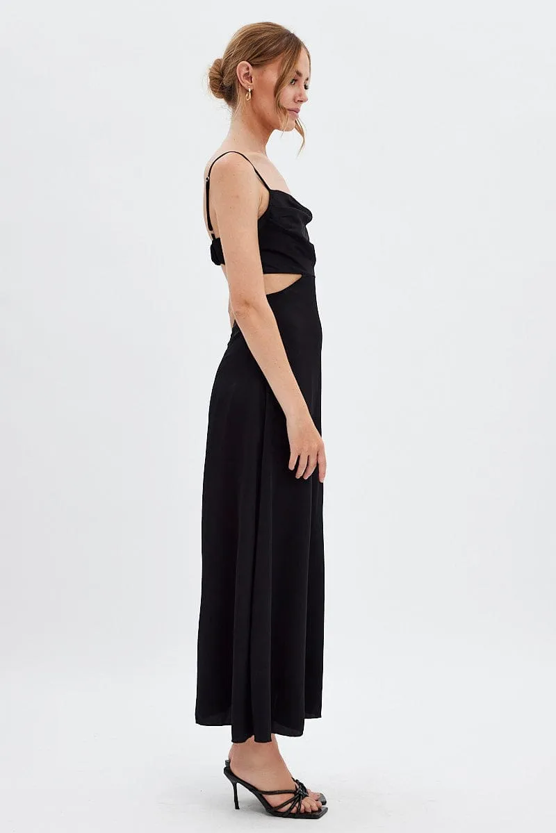 Black Midi Dress Evening Cowl Neck Tall Frame Lounge Mood