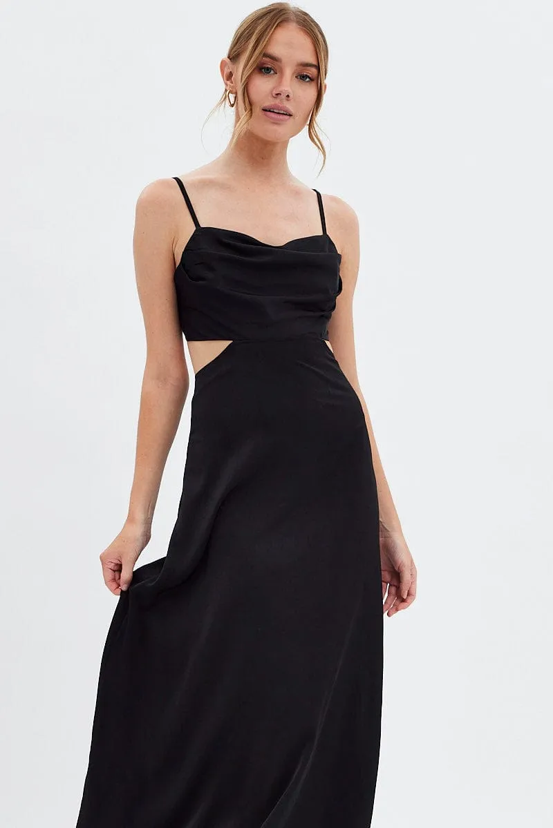 Pack Friendly VIP Area Black Midi Dress Evening Cowl Neck