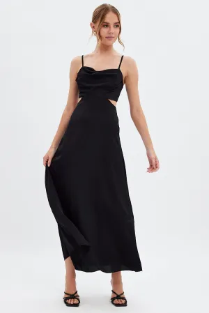 Space Glow Black Midi Dress Evening Cowl Neck