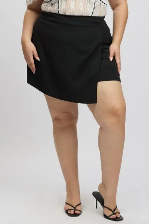 Black Wrapover Mini Skirt Skorts Crisp Finish Adjustable drawstring