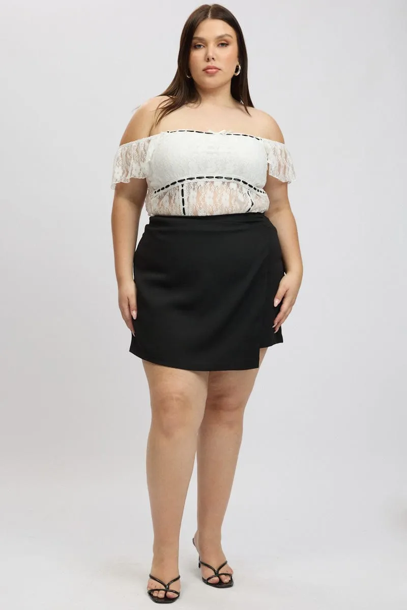 Elastic hemline Tassel accents Black Wrapover Mini Skirt Skorts