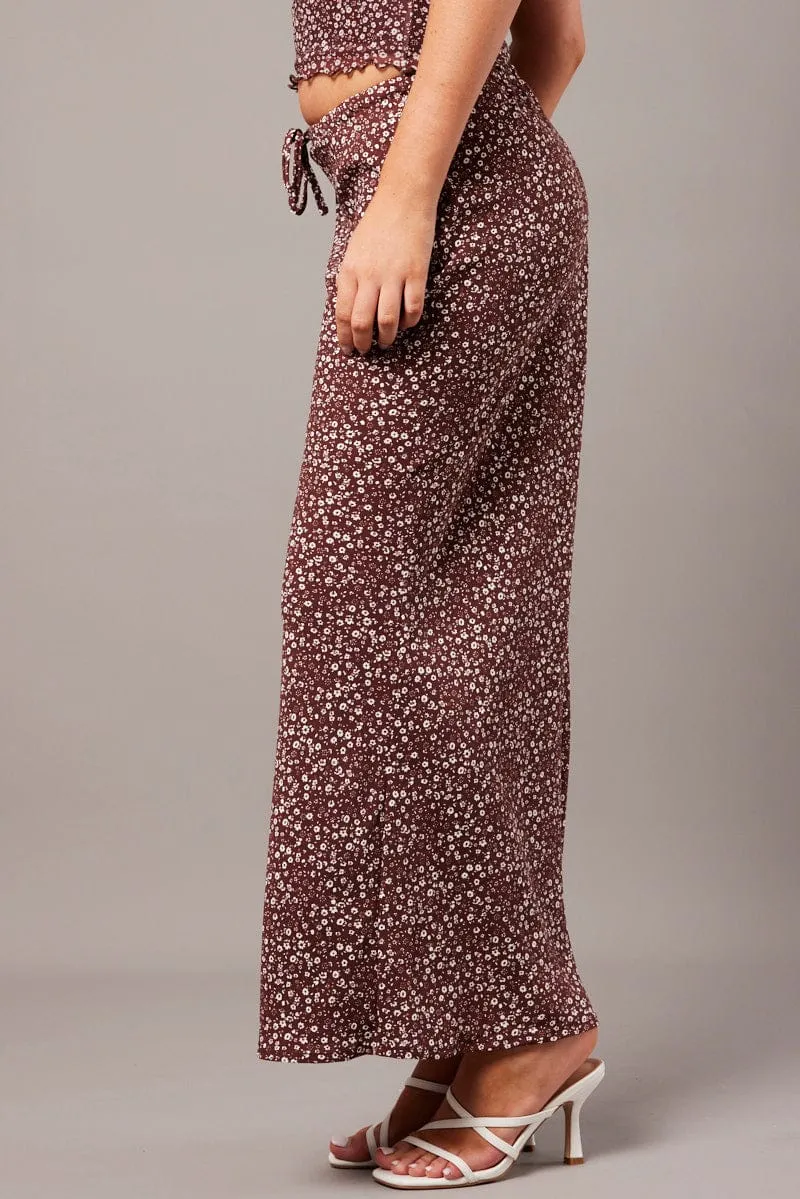 Brown Ditsy Slip Skirt Maxi Trend Ready Vibrant Touch