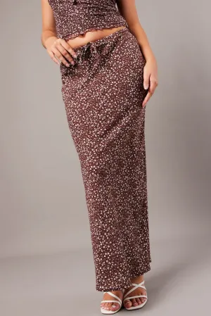 Global Inspiration Brown Ditsy Slip Skirt Maxi