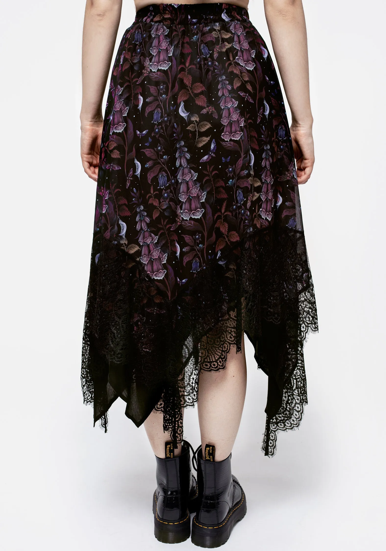 Year Round Style Calm Mood Foxglove Chiffon Handkerchief Hem Skirt