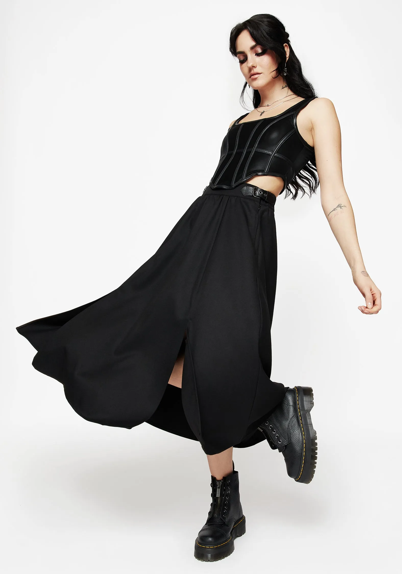 Nightingale Buckled Midi Skirt - Black Tie Dye Style
