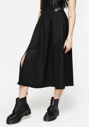 Nightingale Buckled Midi Skirt - Black Hand Stitched