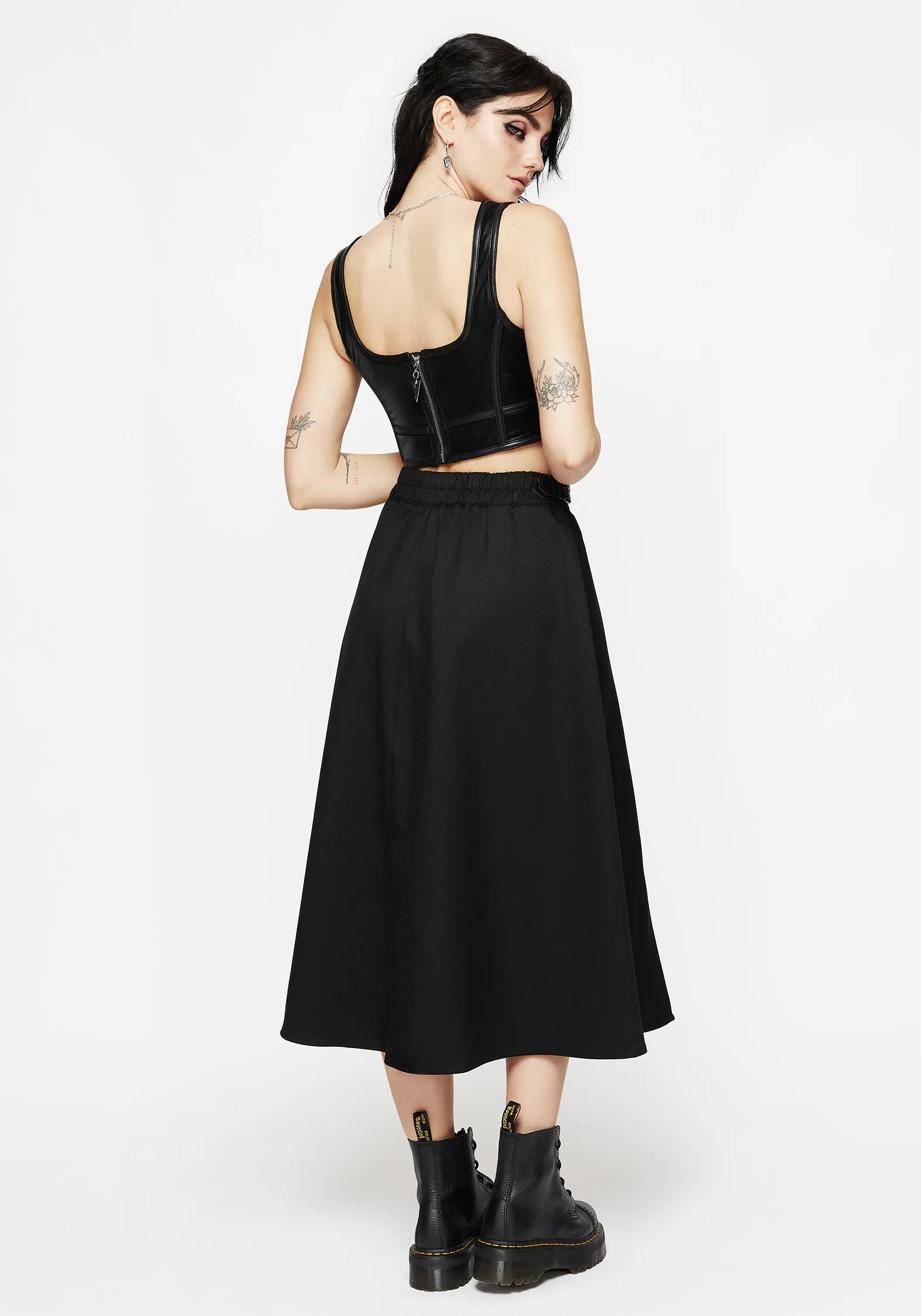 Budget Friendly Outfit Moodboard Nightingale Buckled Midi Skirt - Black