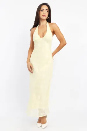 Cool Shade Parisian Touch Yellow Midi Dress Halter Neck