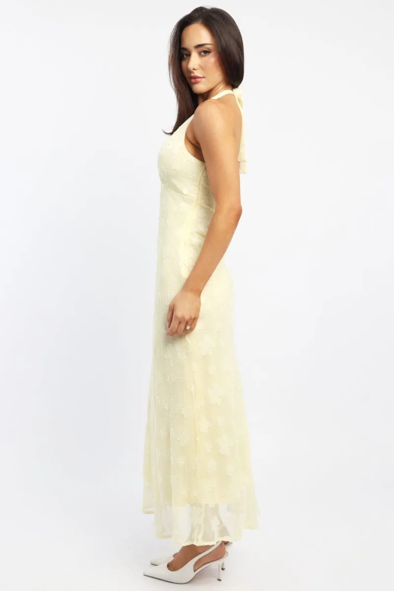 Timeless Fashion Yellow Midi Dress Halter Neck
