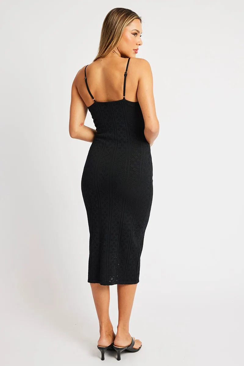 Black Knit Dress Singlet Midi Breathable fabric