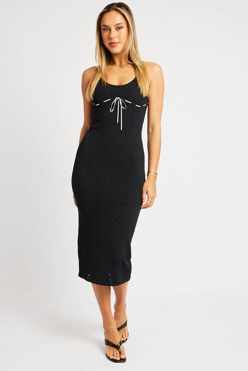 Flattering Fit Black Knit Dress Singlet Midi