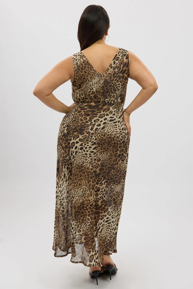This dress provides a flattering look for any body type thanks to its classic design Elegant maxi dress for wedding Brown Animal Print Maxi Dress Sleeveless
