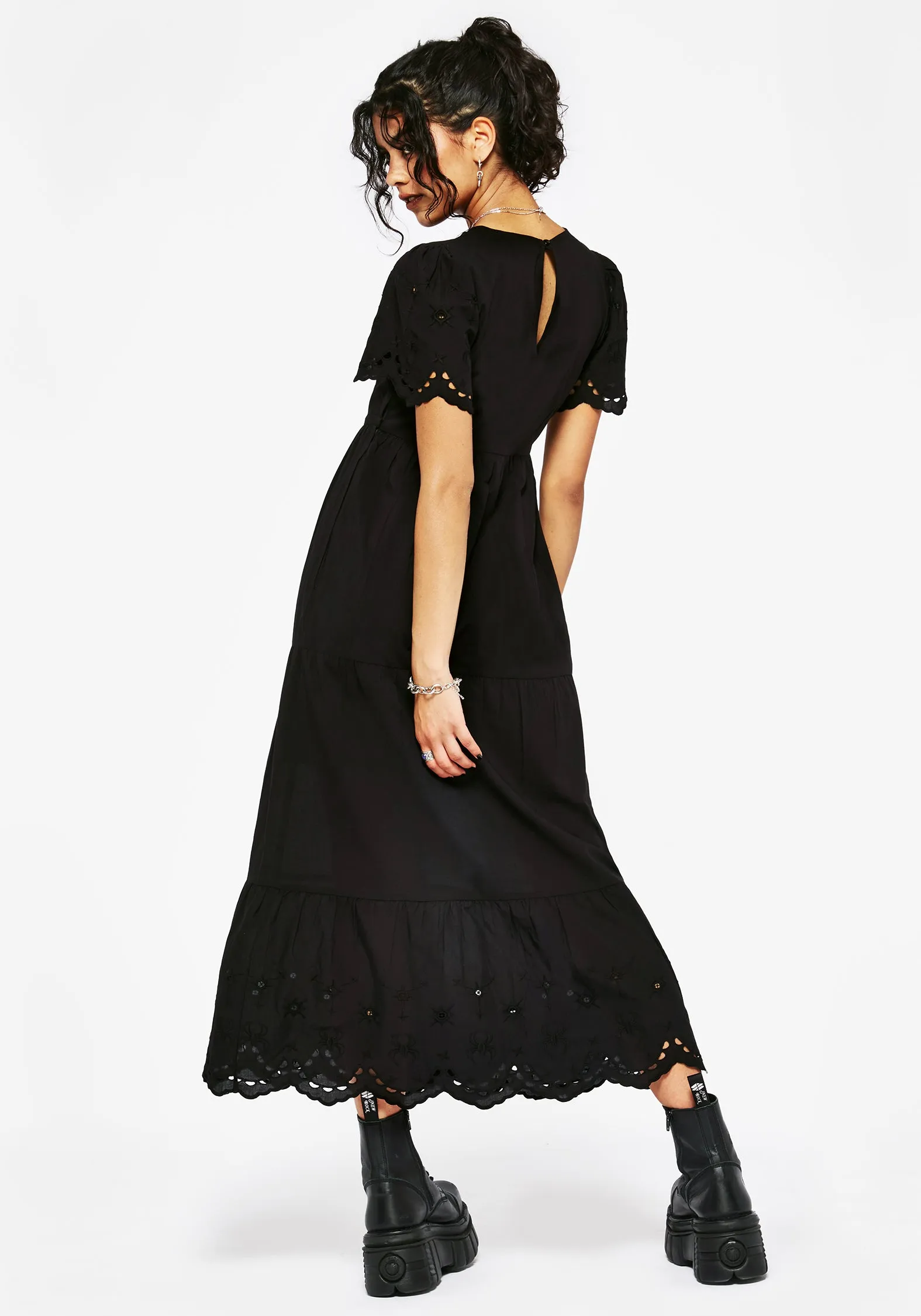 Synthweb Cotton Broderie Hem Midaxi Dress Gold Shine Ocean Air