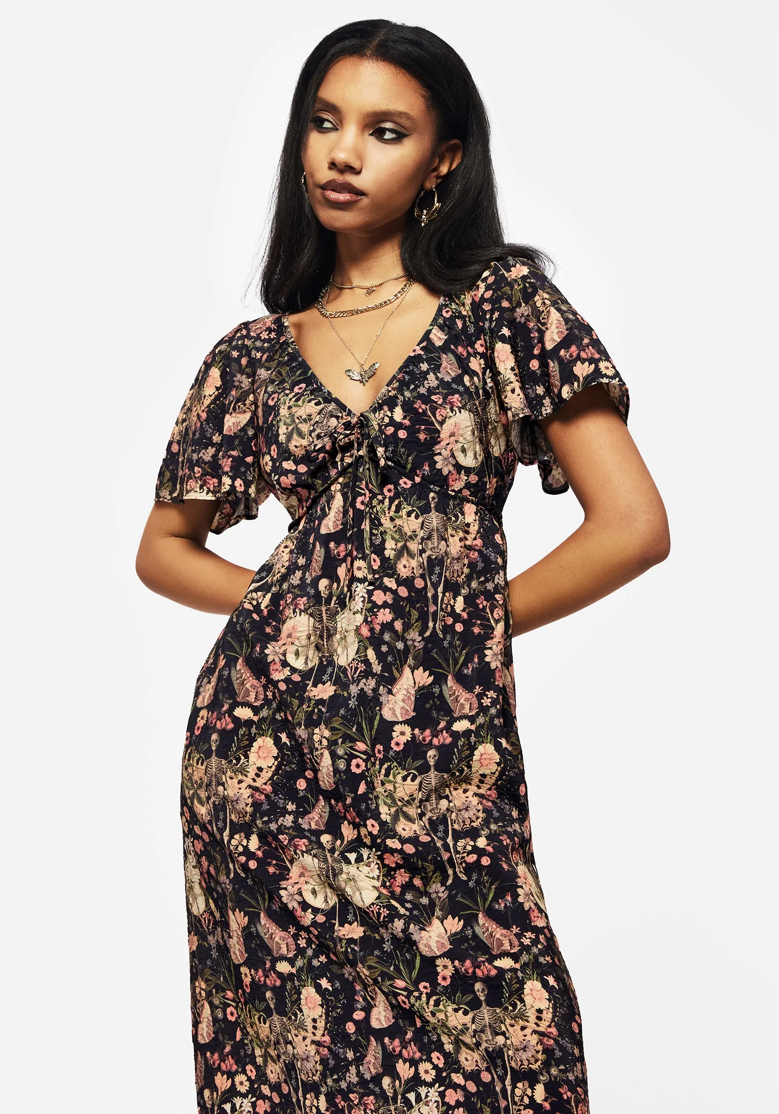 Pixie Floral Print Tie Front Maxi Dress This dress offers a comfortable and elegant fit that works for both casual and formal events Garnet Glow