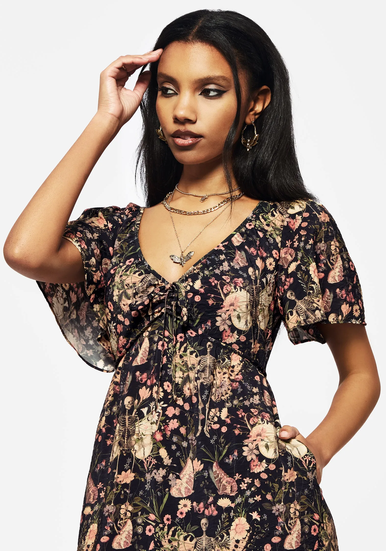 french chic Pixie Floral Print Tie Front Maxi Dress