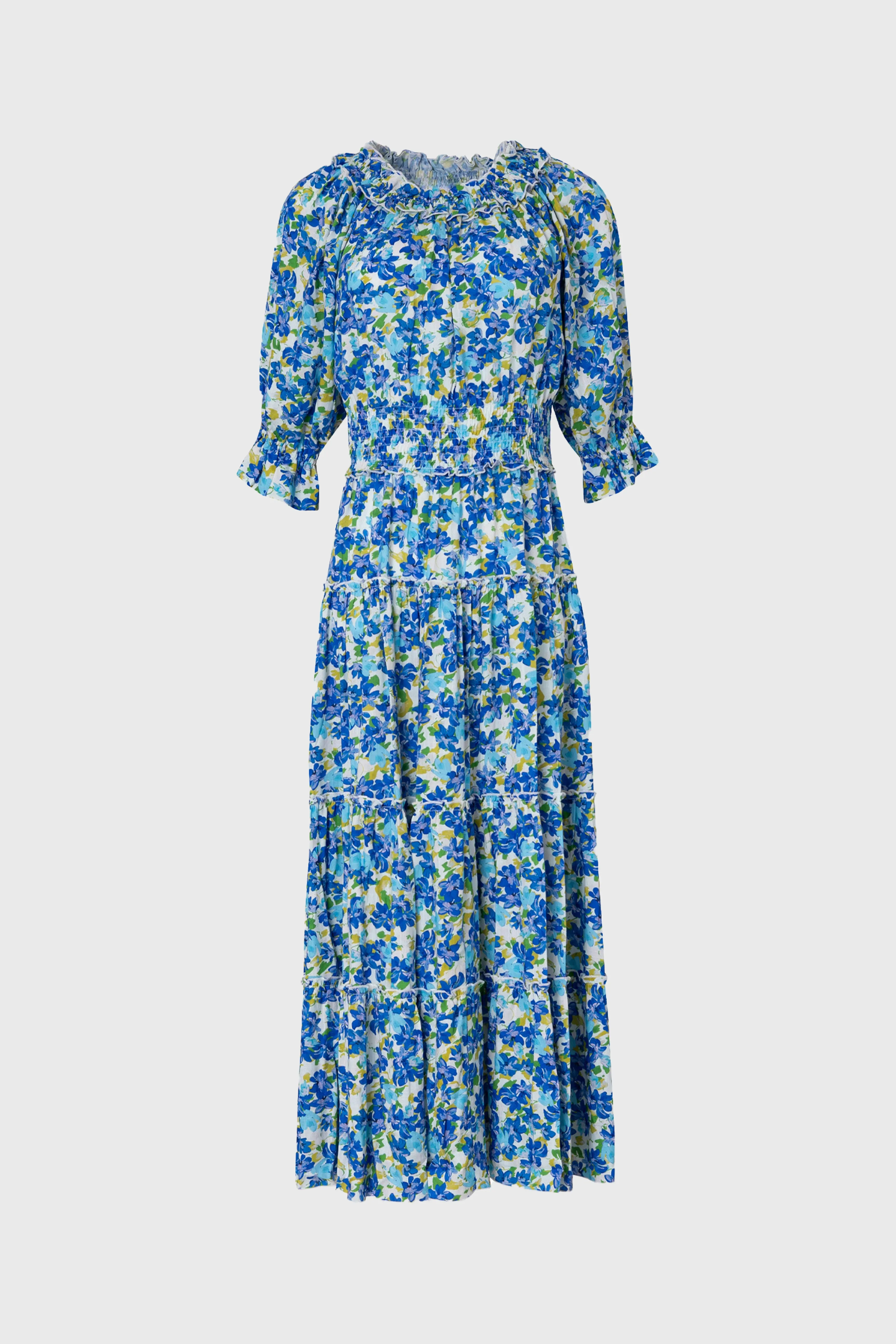 WaterRepellentSurface Blue Floral Smocked Maxi Dress