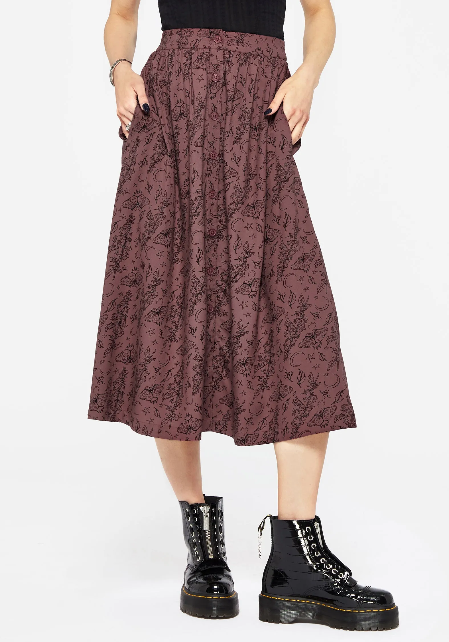 Roxana Moth Foxglove Button Down Midi Skirt Designer Label