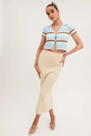 Fresh Fit Push Button Closure Beige Maxi Skirt Knit High Waist